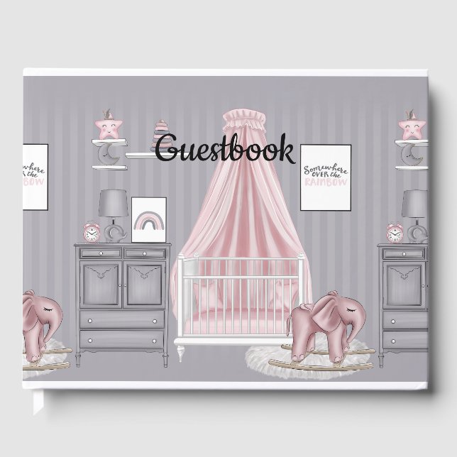 PINK & GRAY BABY MÄDCHEN KINDERZIMMER SCENE GÄSTEBUCH (Vorderseite)