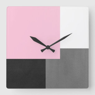 Pink Gray Black and White Geometric Block Quadratische Wanduhr