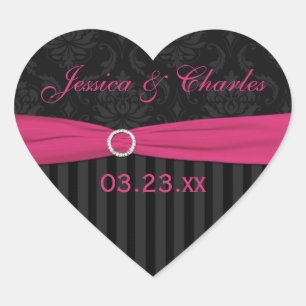 Pink Gray Black Damask Wedding Favor Sticker