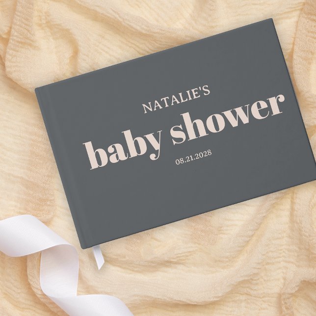 Pink Gray Boho Typografie Baby Shower Gästebuch (Von Creator hochgeladen)