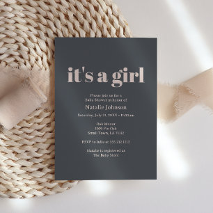 Pink Gray Boho Typografie Girl Baby Shower Einladung