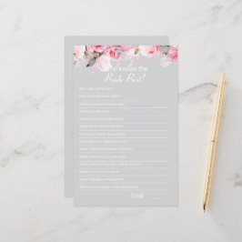 Pink Gray Bridal Shower How well do you Game Card