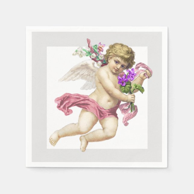 Pink Gray Cherub Angel Paper Napkin Serviette (Vorderseite)