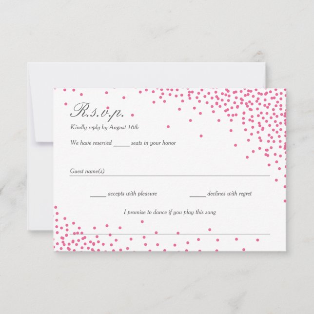 Pink & Gray Confetti Dots Wedding RSVP Karten (Vorderseite)