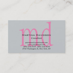 Pink Gray Creative Sophisticed Monogram Visitenkarte