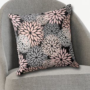 Pink Gray Dahlia Blume Pattern auf Black Kissen