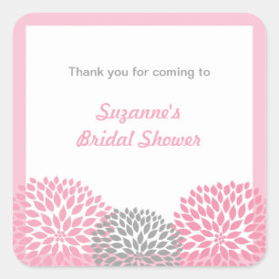 Pink Gray Dahlia Bridal oder Baby Showvorteil Quadratischer Aufkleber