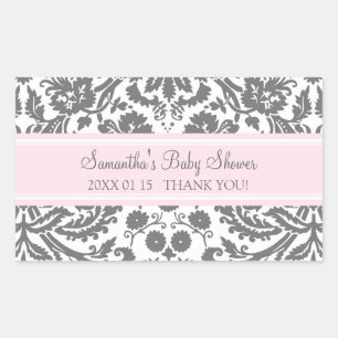 Pink Gray Damask Baby Dusche Pflegeaufkleber Rechteckiger Aufkleber