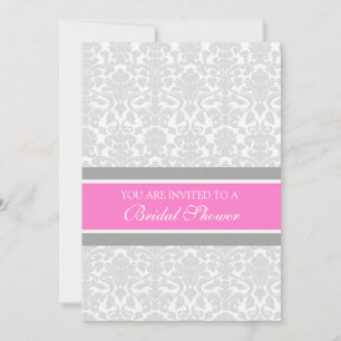 Pink Gray Damask Bridal Shower Invitation Cards Einladung