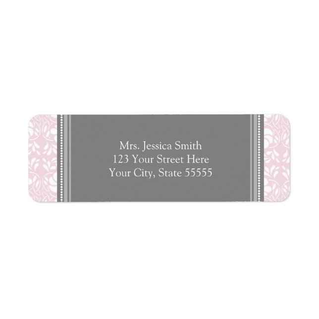 Pink Gray Damask Custom Rücksendeadressen-Aufklebe (Vorne)