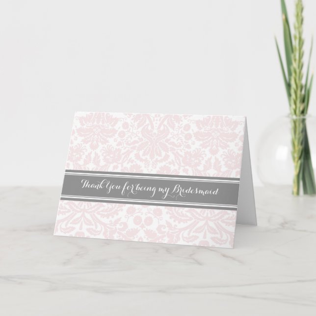 Pink Gray Damask Vielen Dank Bridesmaid Card Dankeskarte (Vorderseite)