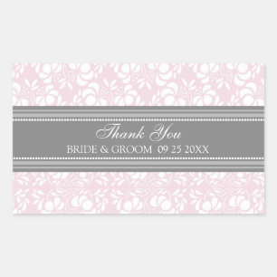 Pink Gray Damask Vielen Dank Gastgeschenk Hochzeit Rechteckiger Aufkleber