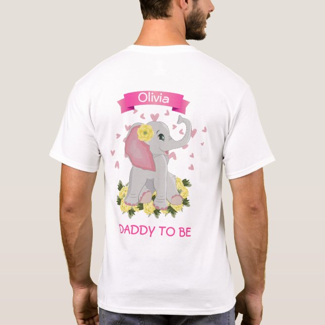 Pink & Gray Elefant "Daddy to Be" Babydusche T-Shirt (Rückseite)