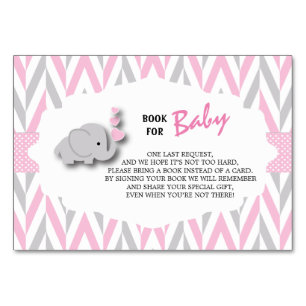 Pink & Gray Elephant Babydusche   Buch mitbringen Tischnummer