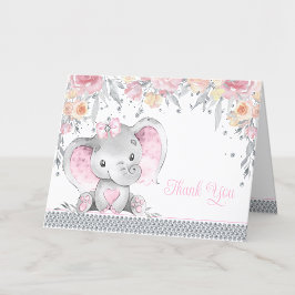 Pink Gray Elephant Diamond Floral Baby Dusche Dankeskarte