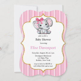 Pink Gray Elephant Girl Baby Dusche Einladung