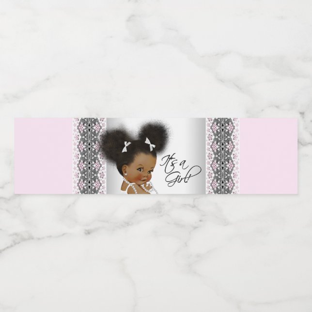 Pink Gray Ethnic Baby Girl Water Bottle Labels Wasserflaschenetikett (Einzelnes Label)