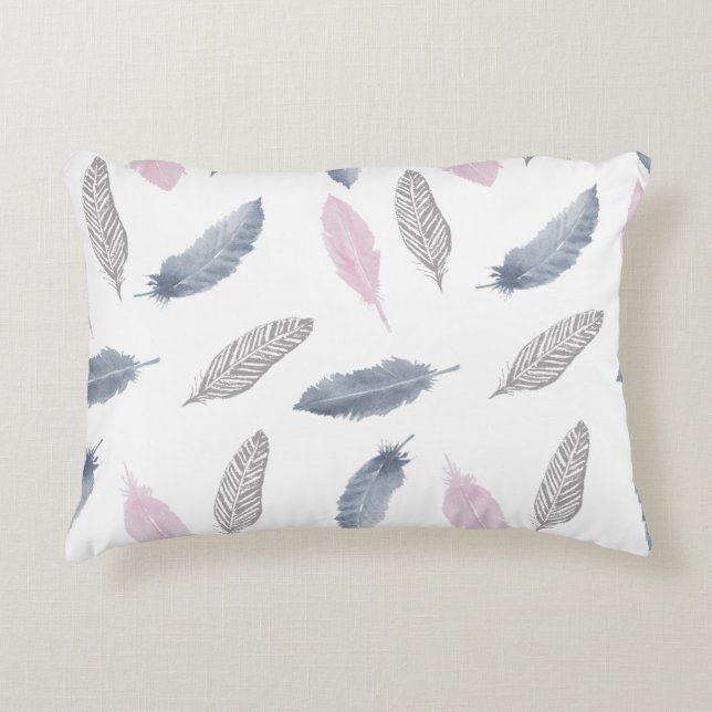 Pink Gray Feathers Cushion Zierkissen (Vorderseite)