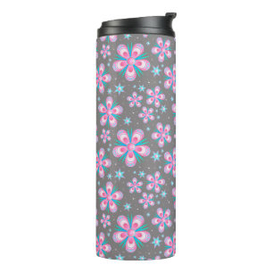 Pink & Gray Geometric Florals Thermal Tumbler Thermosbecher