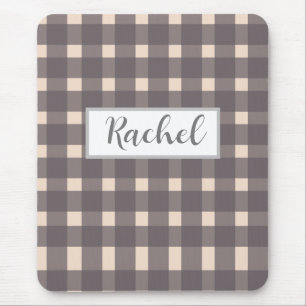 Pink Gray Gingham Personalisiert Mousepad