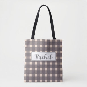 Pink Gray Gingham Personalisiert Tote Bag