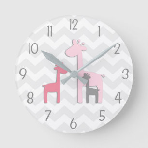 Pink Gray Giraffe Wall Clock Runde Wanduhr