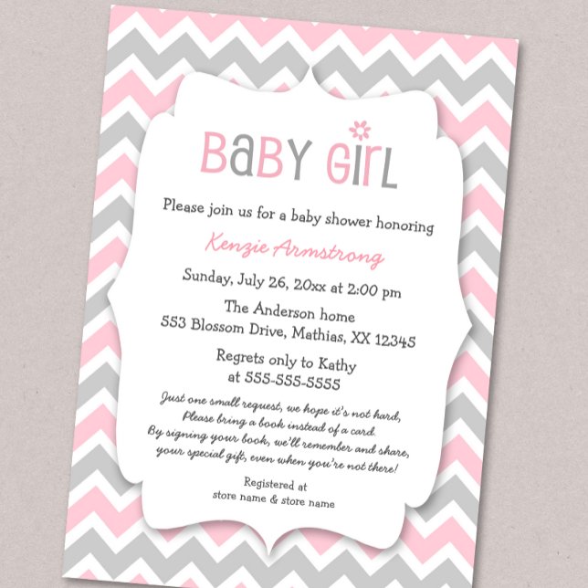 Pink Gray Girl Baby Shower Einladungen bringen Buc (Von Creator hochgeladen)