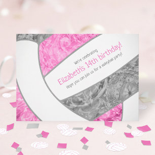 Pink gray Girl Volleyball Geburtstagsparty Einladung