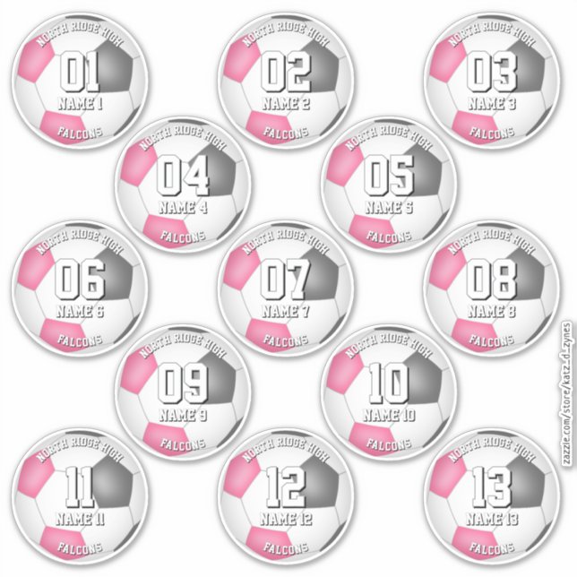 pink gray girls soccer team colors 13 athletes aufkleber (Vorderseite)