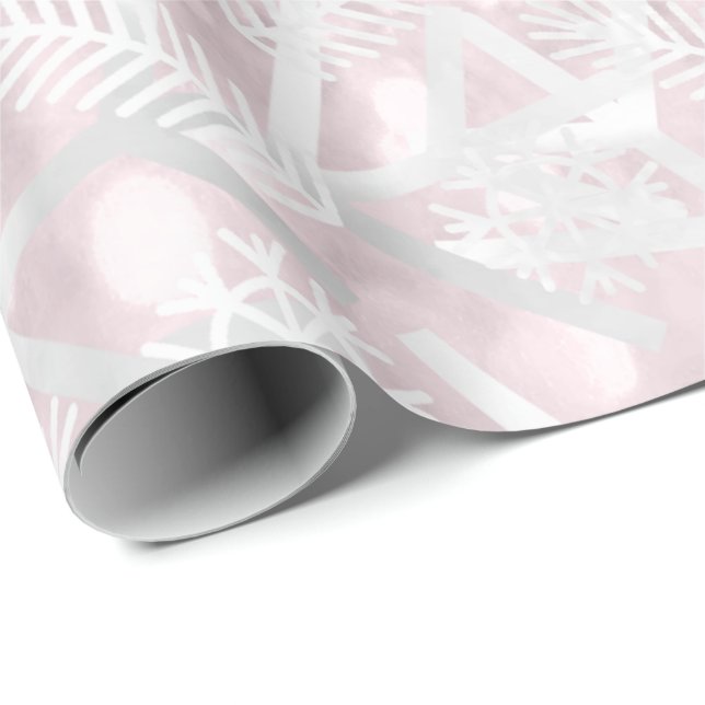 Pink Gray Glitzer Weihnachtsfeiertag Snowflake Joy Geschenkpapier (Rolleneckpunkt)