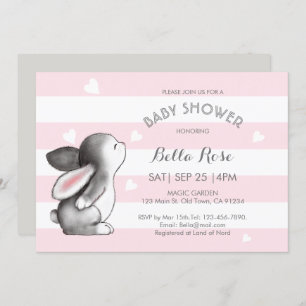 Pink Gray Heart Bunny Baby Shower Einladungen