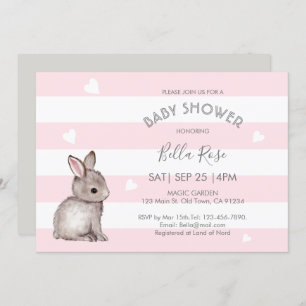 Pink Gray Heart Bunny Baby Shower Einladungen