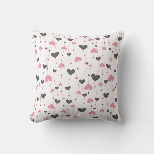 Pink Gray Hearts Kinderzimmer Girls Room Kissen (Vorderseite)