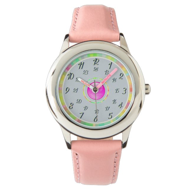 Pink Gray Hearts Watch Armbanduhr (Vorderseite)
