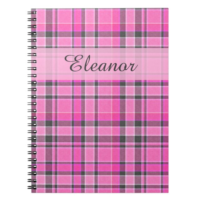 Pink Gray Kariert Tartan Notizblock (Vorderseite)