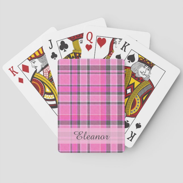 Pink Gray Kariert Tartan Spielkarten (Rückseite)