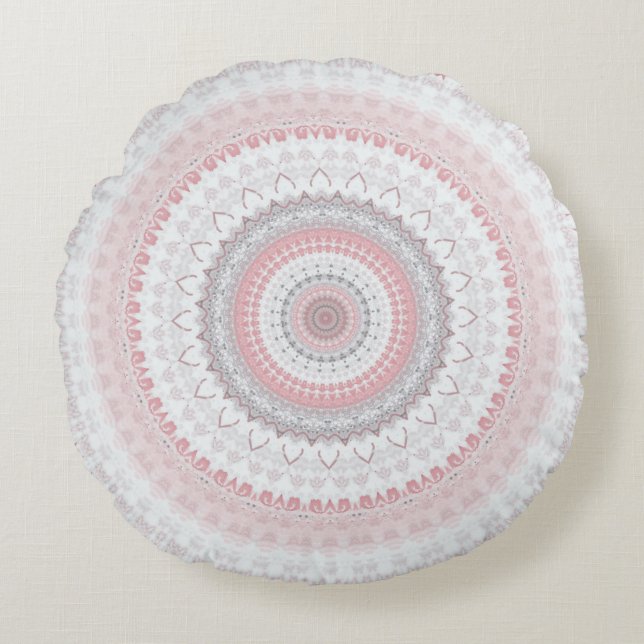 Pink Gray Mandala Rundes Kissen (Vorderseite)
