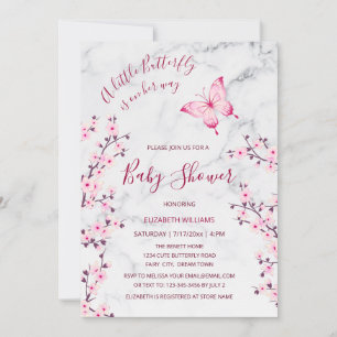 Pink Gray Marble Butterfly Girl Baby Dusche Einladung