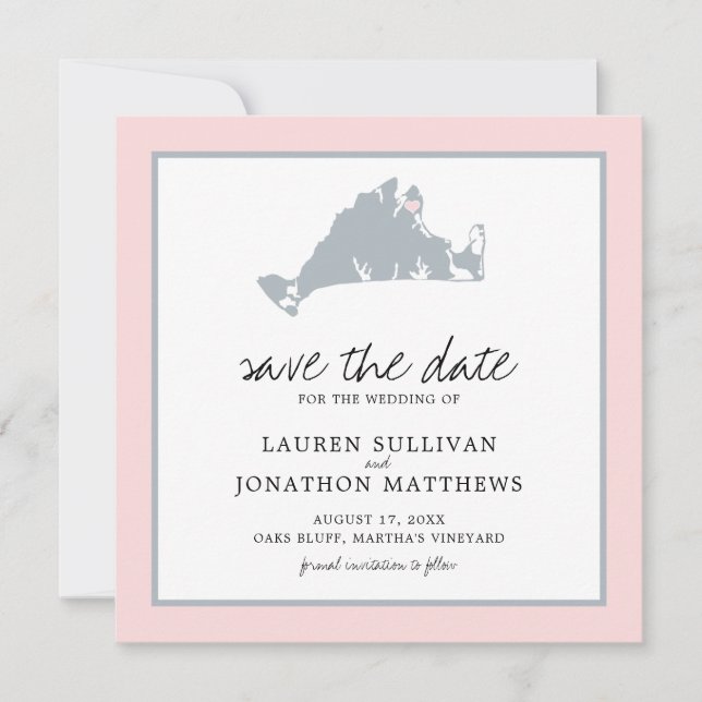 Pink Gray Martha's Vineyard Map Save the Date (Vorderseite)