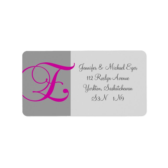 Pink Gray Monogram E Wedding RSVP Adressenlabel #1 Adressaufkleber (Vorne)