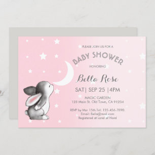 Pink Gray Moon Stars Bunny Baby Shower Einladungen