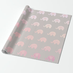 Pink Gray Pastel Princess Elephant New Baby Geschenkpapier