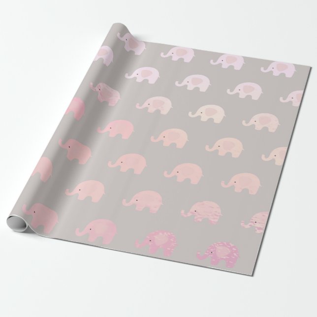 Pink Gray Pastel Princess Elephant New Baby Geschenkpapier (Ungerollt)