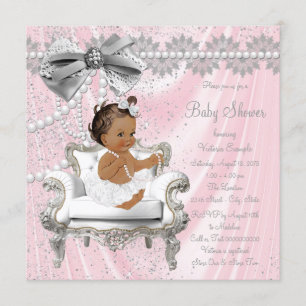 Pink Gray Pearl Chair Ethnic Girl Baby Dusche Einladung