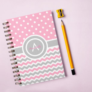 Pink Gray Polka Dot Zickzack Notizbuch