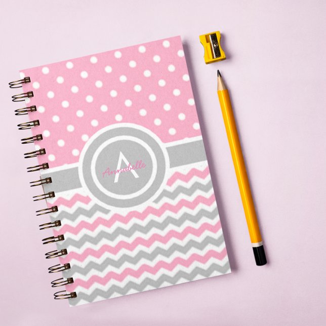 Pink Gray Polka Dot Zickzack Notizbuch (Von Creator hochgeladen)