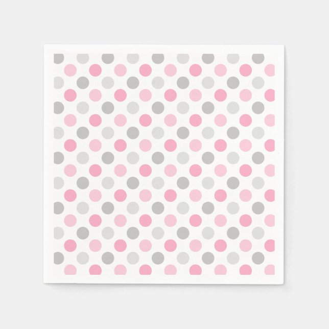 Pink Gray Polka Dots Serviette (Vorderseite)