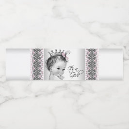 Pink Gray Princess Baby Girl Water Bottle Labels Wasserflaschenetikett