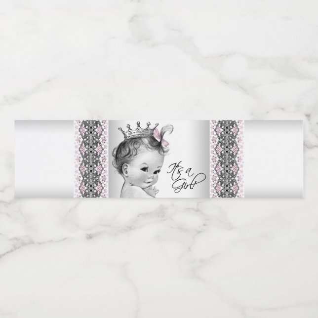 Pink Gray Princess Baby Girl Water Bottle Labels Wasserflaschenetikett (Einzelnes Label)
