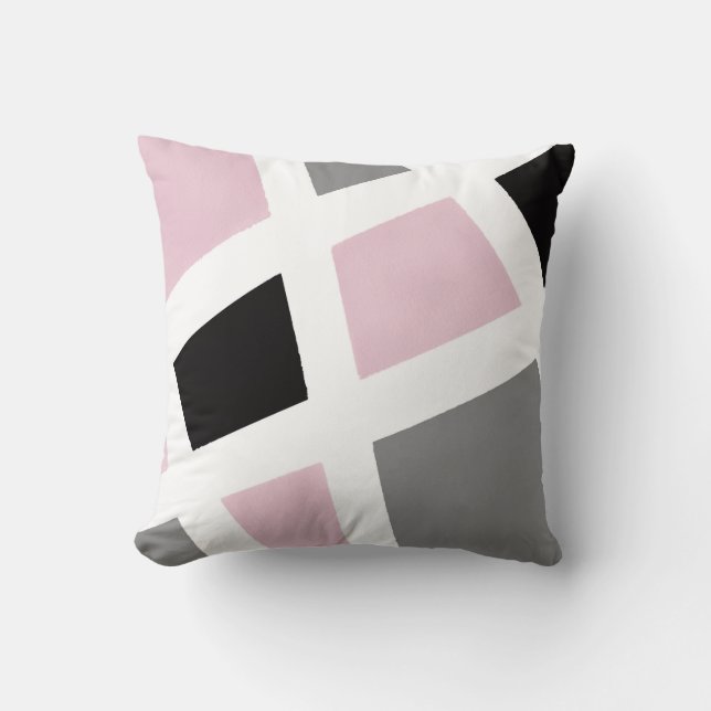 Pink Gray Schwarz-weiß Geometric Kissen (Vorderseite)
